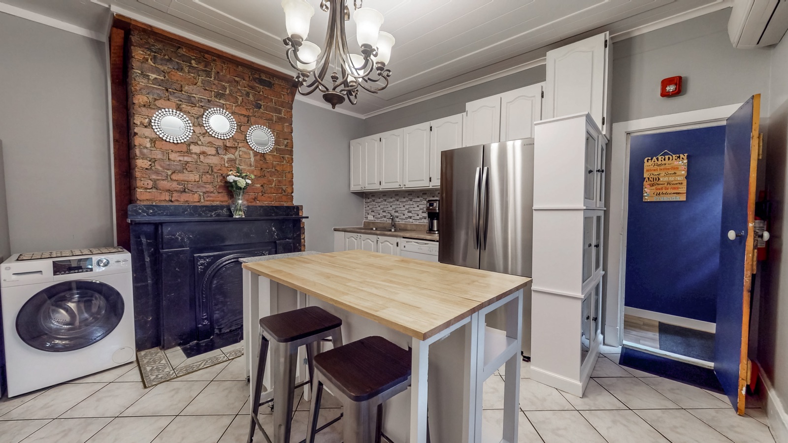 Kitchen fireplace and casual dining