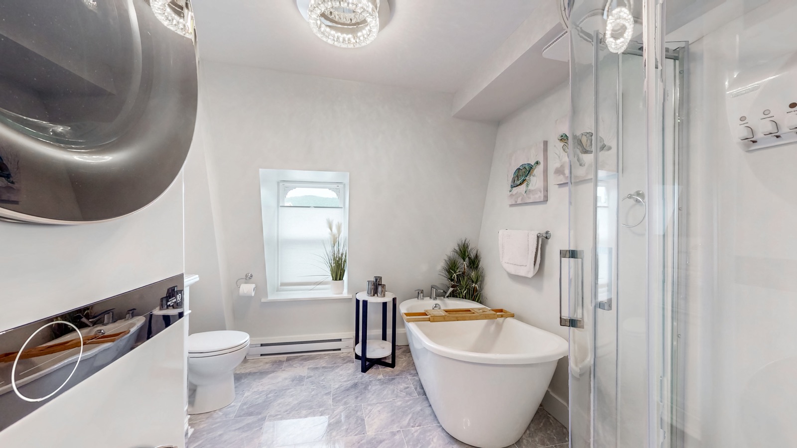 Primary bathroom with freestanding tub
